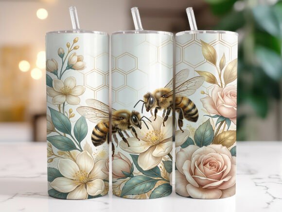20oz Bee Honeycomb Floral Tumbler Wrap Graphics