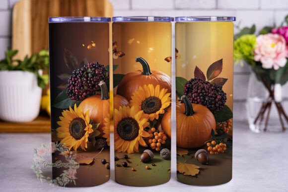 Autumn Sunflowers Pumpkin Tumbler Wraps Graphics