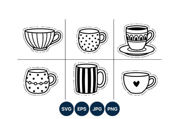 Black and White Coffee Cup Line Art Set Graphics & Illustrations