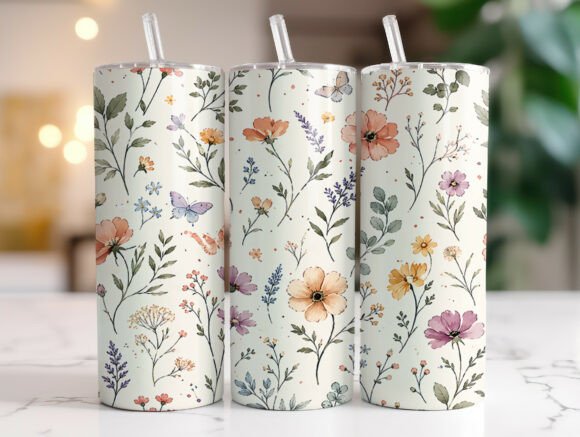 Boho Wildflower Floral 20oz Tumbler Wrap: Graphics for Tumbler Wraps
