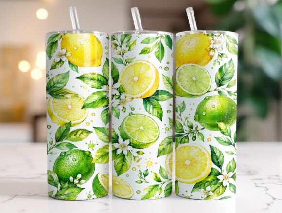Citrus Lemon Floral Tumbler Wrap Graphics