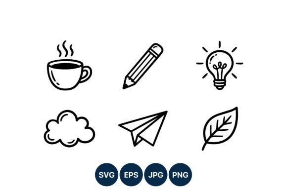 Coffee Cup Pencil Bulb Cloud Plane Leaf Illustrations