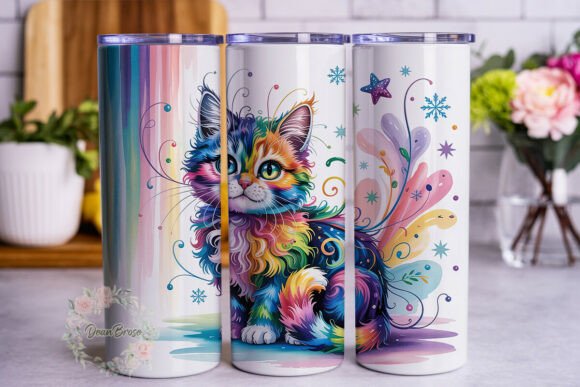 Colorful Fluffy Cat Tumbler Wraps and Graphics