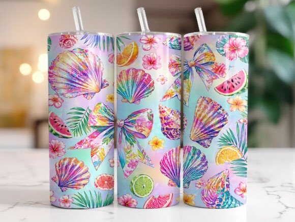Colorful Seashell Citrus Summer Tumbler Graphics for Tumbler Wraps