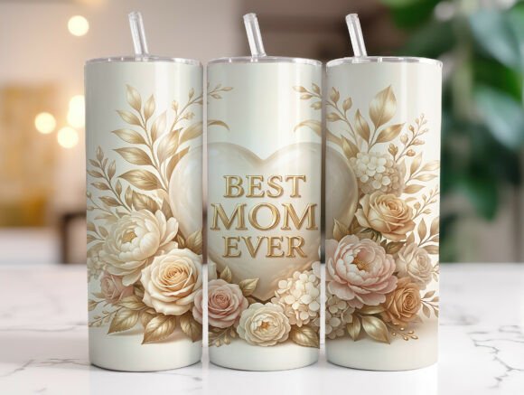 Elegant Floral Best Mom Ever Tumbler PNG Graphics for Tumbler Wraps