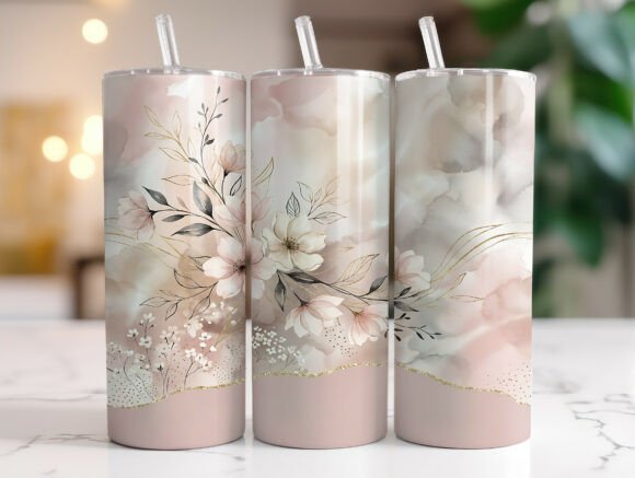 Elegant Gold Floral Tumbler Wraps & Graphics