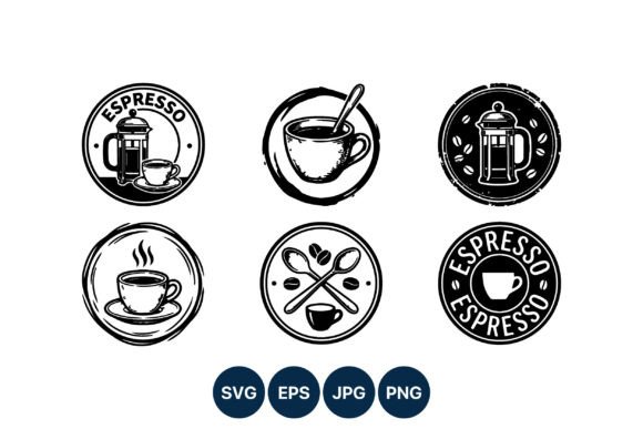 Espresso Coffee Cup and French Press Graphics & Illustrations