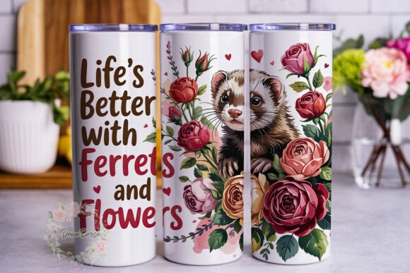 Ferrets and Flowers Tumbler Wrap Graphics for Crafters