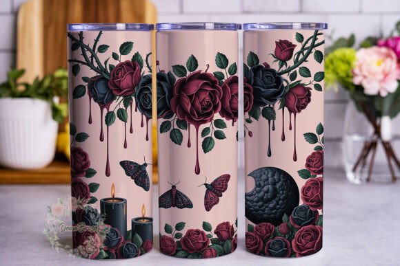 Gothic Roses Moth Tumbler Wrap Graphics and Tumbler Wraps