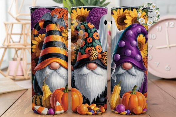 Halloween Gnome Fall Sunflowers Tumbler Graphics and Tumbler Wraps