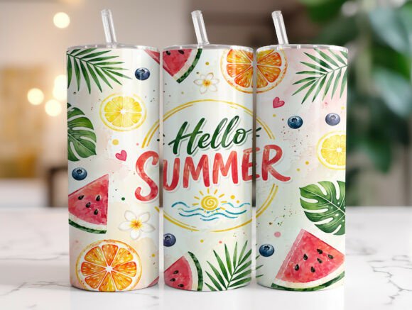 Hello Summer Sublimation Tumbler Wraps Graphics