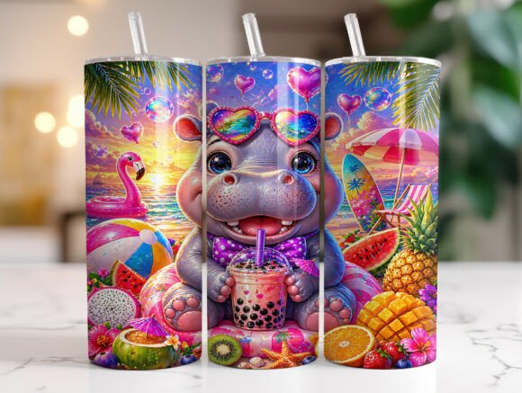Hippo Tropical Fruit Beach Tumbler Wrap Graphics Review