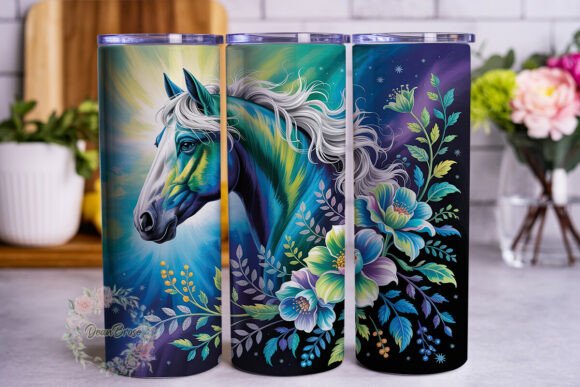 Magical Horse Floral Galaxy Tumbler Wrap: Graphics and Tumbler Wraps