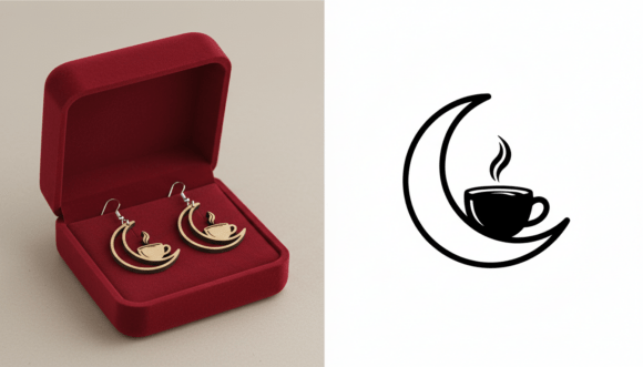 Moon Coffee Cup Earring Laser Cut File for Local Branding Graphics & Crafts