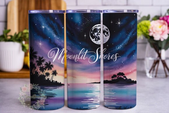 Moonlit Shores Night Scene Tumbler Graphics & Wraps