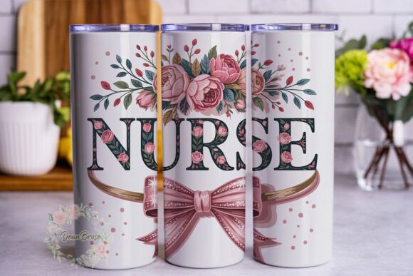 Pink Glitter Bow Nurse Graphics & Tumbler Wraps
