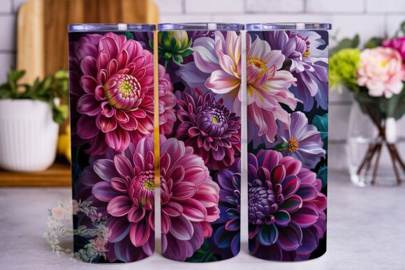 Pink Purple Dahlia Floral Tumbler Wrap Graphics