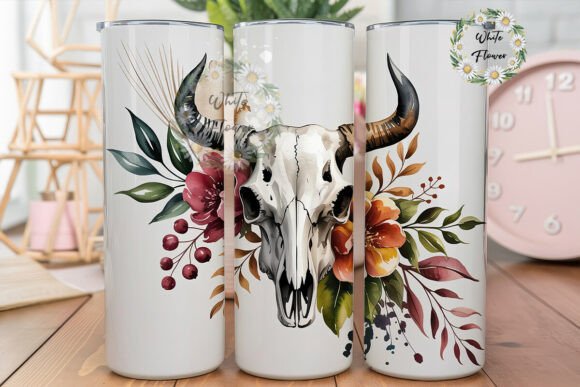 Rustic Floral Bull Skull Graphics for Tumbler Wraps