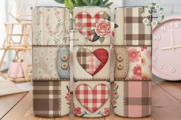Rustic Floral Quilt Heart Tumbler Wraps Graphics