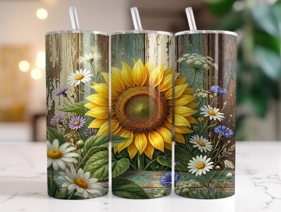 Rustic Sunflower Floral Tumbler Wraps Graphics Review