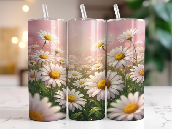 Soft Pink Daisy Floral Meadow Tumbler Graphics & Wraps