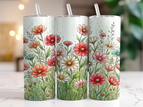 Spring Meadow Floral Daisy 20oz Tumbler Graphics for Branding