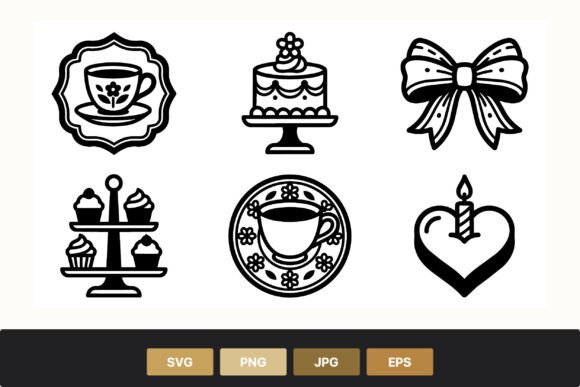 Tea Cup Cake Bow Cupcake Heart Candle Graphics & Illustrations Review