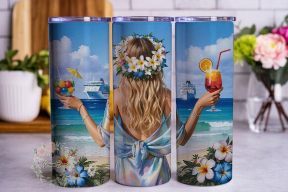 Tropical Cruise Girl 20oz Tumbler Wrap: Graphics & Tumbler Wraps